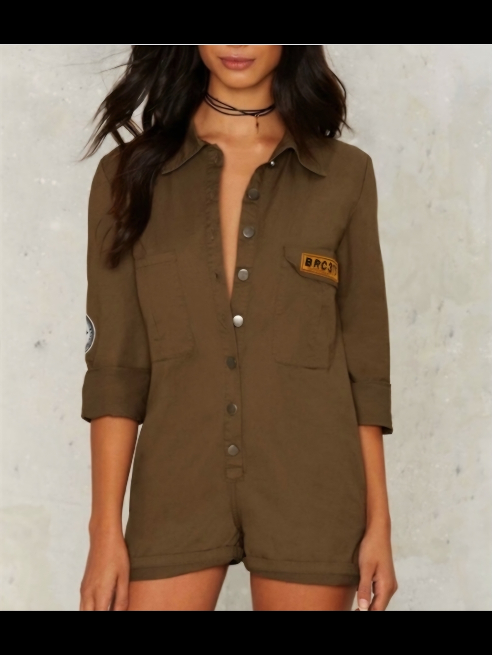Nasty Gal Olive Utility Button-Front Romper